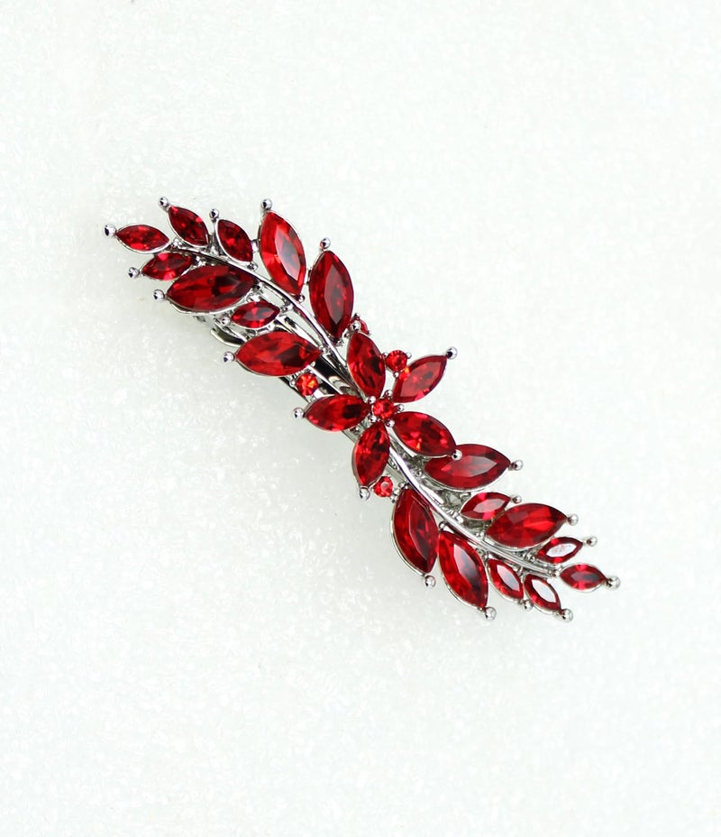 Faship Gorgeous Red Rhinestone Crystal Small Floral Hair Barrette Clip - Image 3